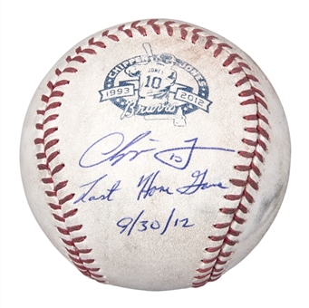 2012 Chipper Jones Game Used and Signed/Inscribed "Last Home Game 9/30/12" OML Selig Baseball (MLB Authenticated & PSA/DNA)